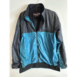 Marmot Windbreaker Jacket Mens L Teal Black Fleece Lined Nylon Hiking